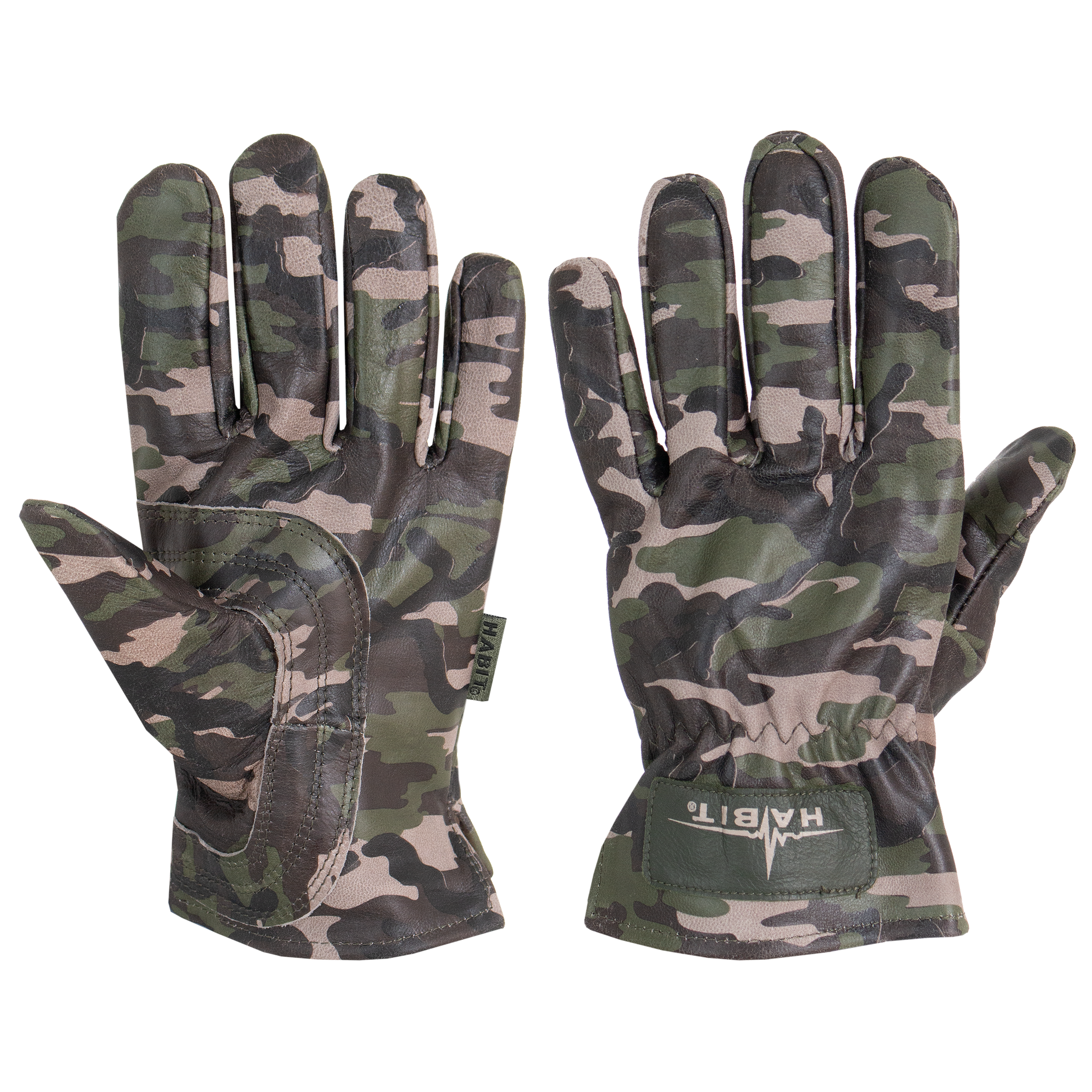 All-Purpose Camo Leather Gloves, Green Camo / M