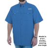 Men's Flushing Bay Short Sleeve Fishing Shirt Marlin Blue Front on model