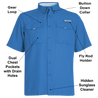 Men's Flushing Bay Short Sleeve Fishing Shirt Marlin Blue Front Features