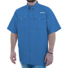 Men's Flushing Bay Short Sleeve Fishing Shirt Marlin Blue front on model