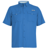 Men's Flushing Bay Short Sleeve Fishing Shirt Marlin Blue Front on form