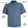 Men's Trappers Cabin Hybrid Short Sleeve Fishing Shirt Ensign Blue front on form with feature call outs