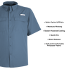Men's Trappers Cabin Hybrid Short Sleeve Fishing Shirt Ensign Blue front on form with bullet points