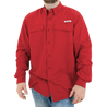 Men's Trappers Cabin Hybrid Long Sleeve Fishing Shirt Brick Red Front on Model