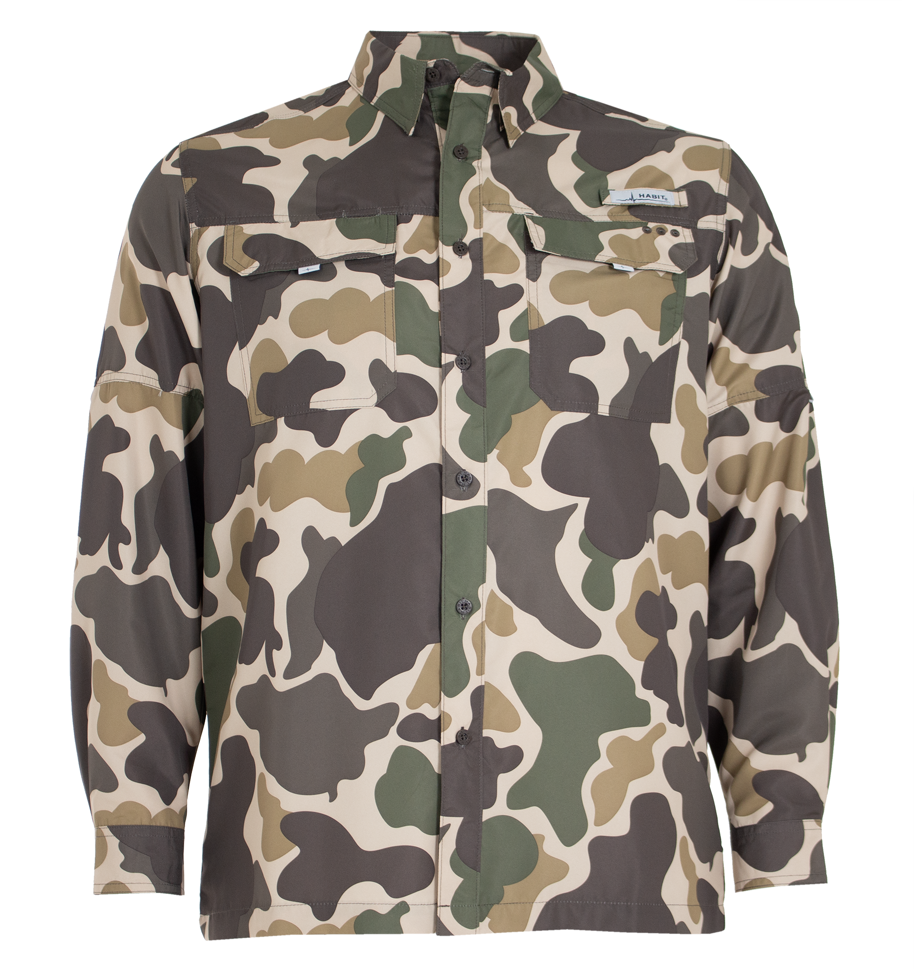 Men's Woodland Vintage Camo Long Sleeve Fishing Shirt