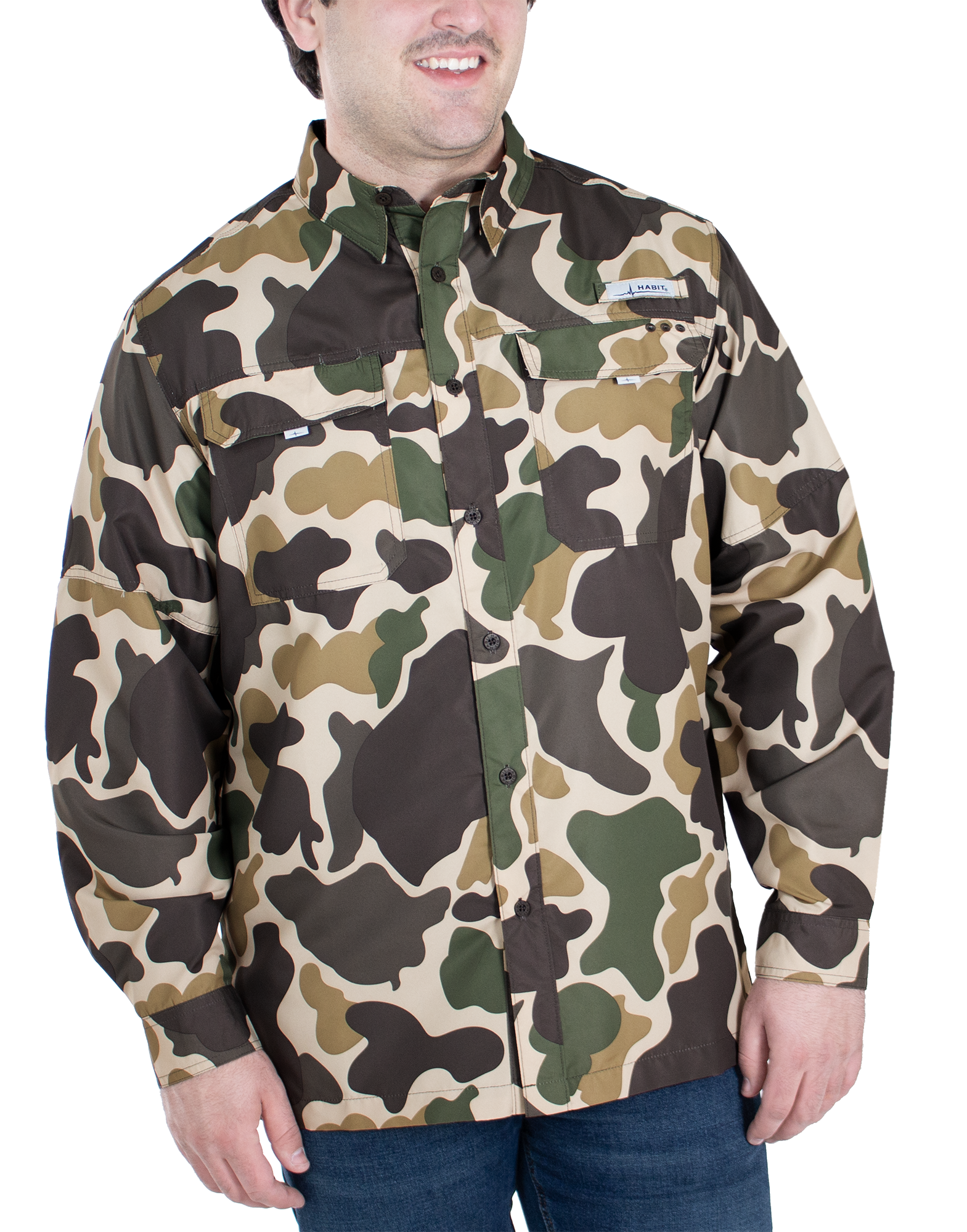 Men's Woodland Vintage Camo Long Sleeve Fishing Shirt