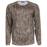 Men's Siesta Cape Long Sleeve Performance Tee Mossy Oak New Bottomland Front on form