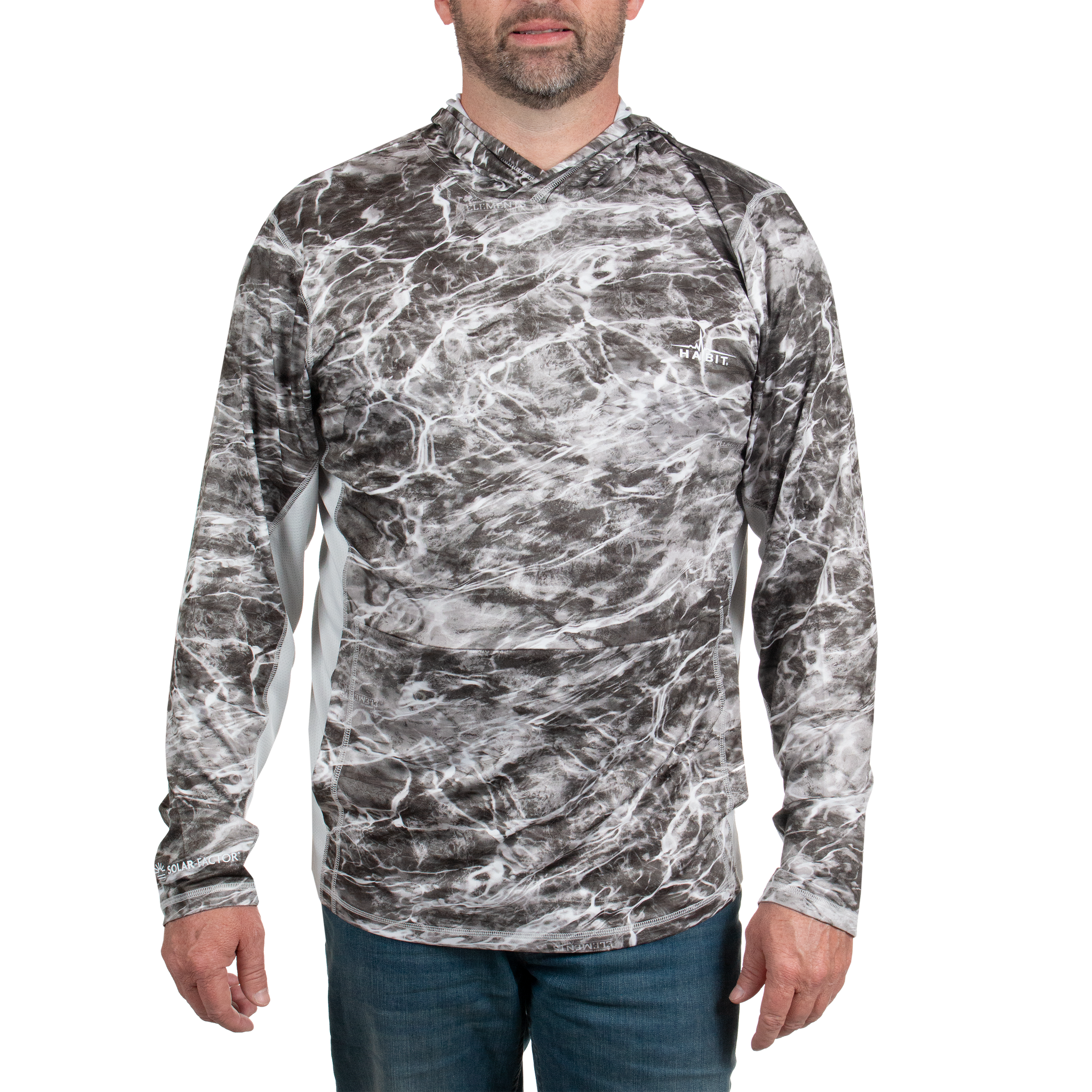Men's Hooded Performance Layer Moss Oak Elements Agua Manta Front on model