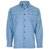 Men’s Skirr River Long Sleeve River Guide Fishing Shirt Lakeside Check Blue Front on form
