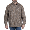 Men's Hatcher Pass Long Sleeve Camo Guide Shirt Mossy Oak New Bottomland Front on model