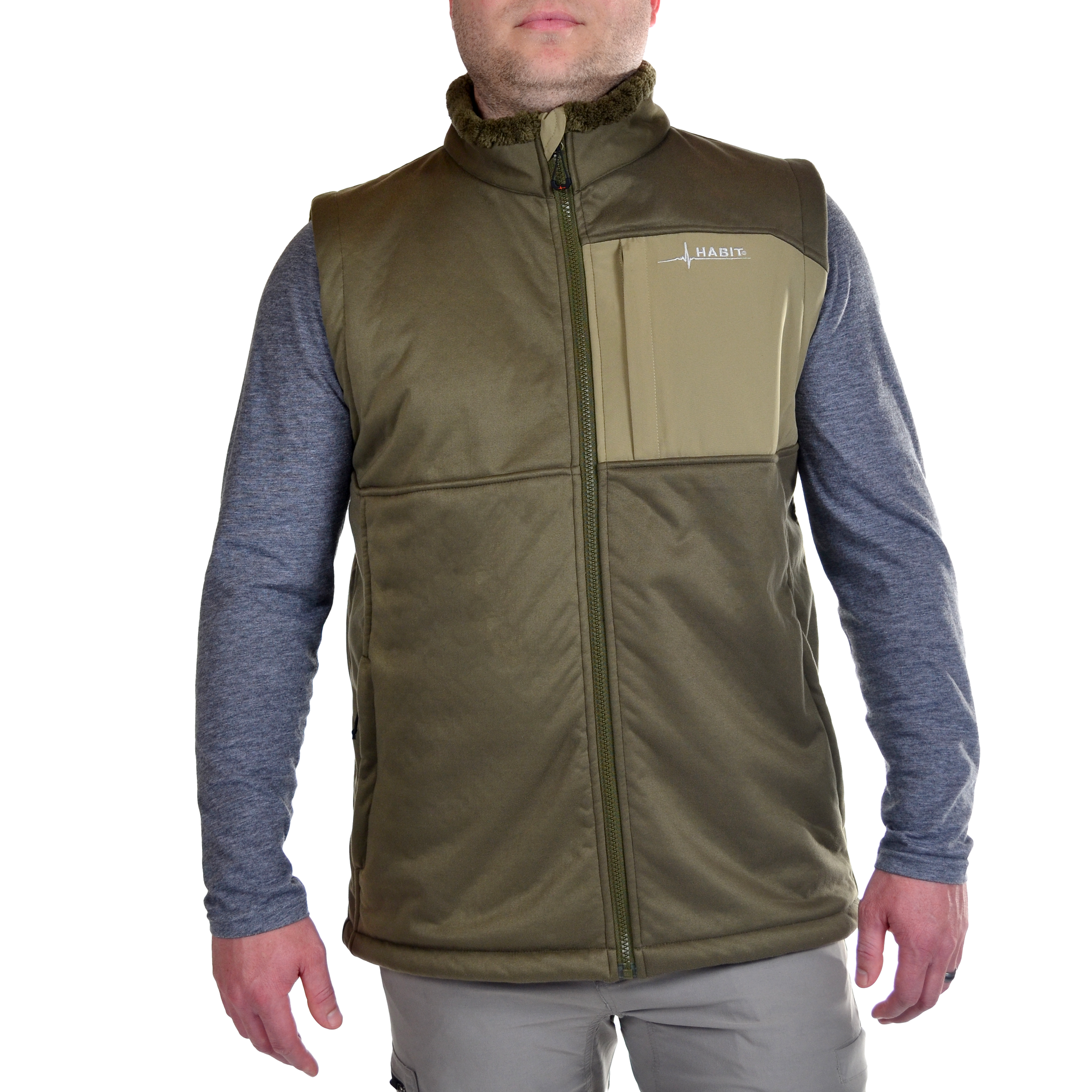 Men's Early Dawn Sherpa Shell Vest Ivy Green Front on model