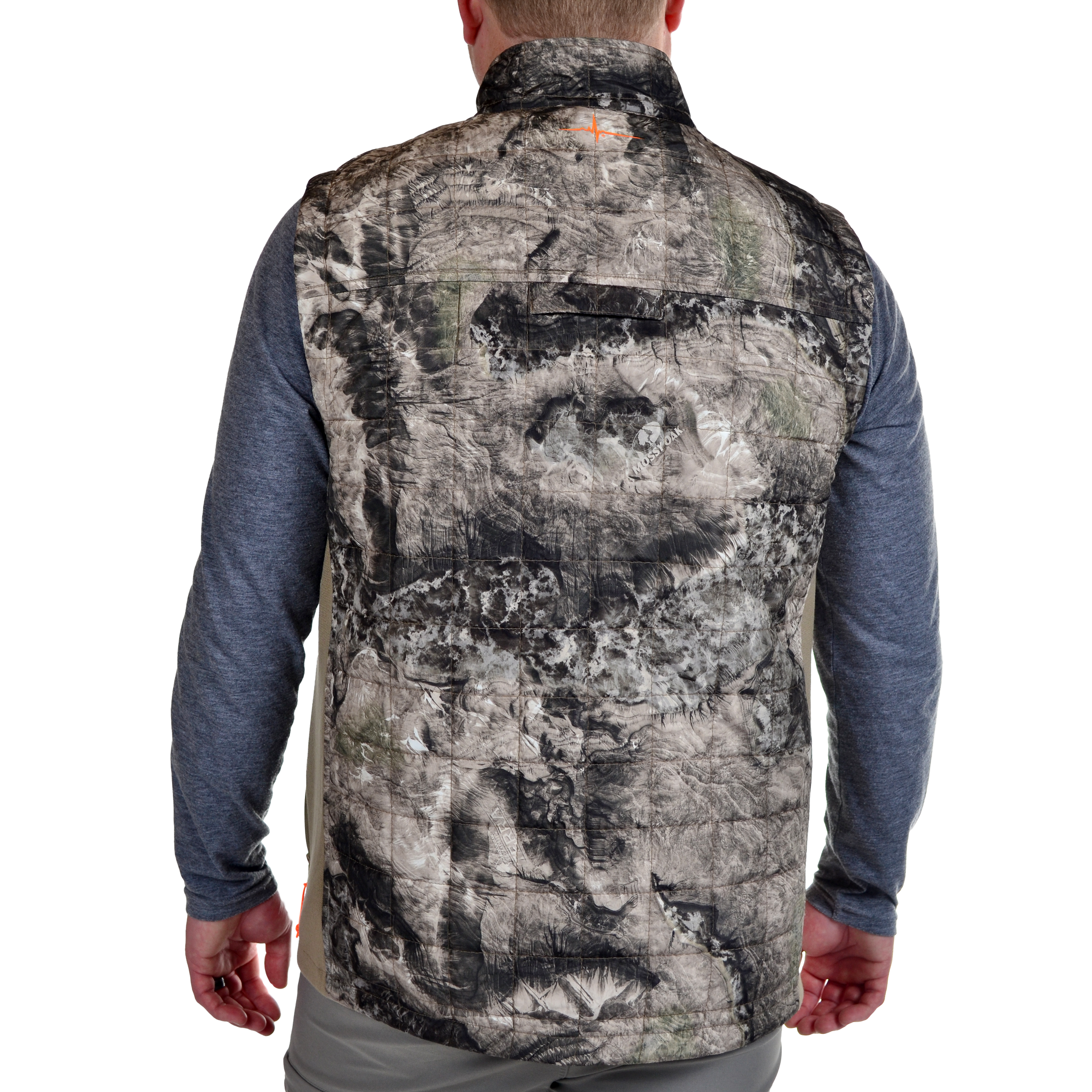 Men's Red Cedar Lake Hybrid Puffer Vest Mossy Oak Terra Coyote back on model